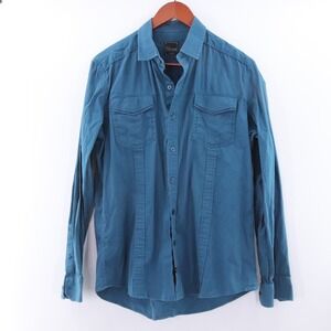 7‎ Diamonds Teal Blue Button Up Long Sleeve Shirt Men Size Large